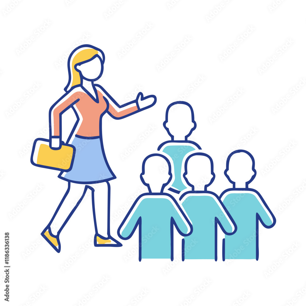 Obraz premium woman leading group vector icon, women’s day vector illustration - simple illustration of woman leading group perfect for logos, and holidays -themed designs.