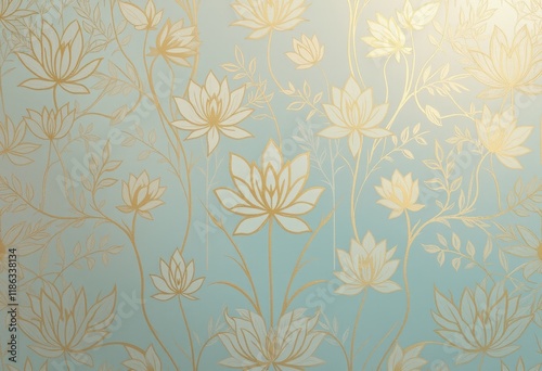 Wallpaper Mural Golden lotus pattern on gradient pastel background. Torontodigital.ca