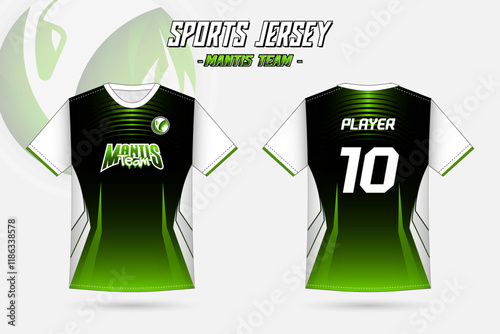 Team jersey design with mantis illustration design elements and patterns for sports and esports team