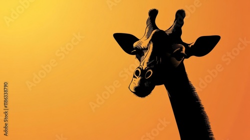 Silhouette of a giraffe against a warm sunset. photo