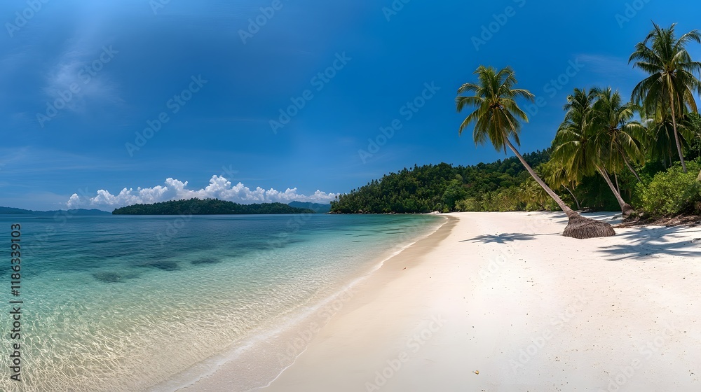 Idyllic Tropical Beach Scene With Lush Greenery and Clear Water Idyllic Tropical Beach Scene With Lush Greenery and Clear Water