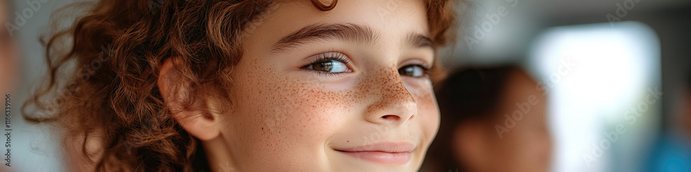 Fototapeta premium Close-up Portrait of Freckled Child with Auburn Hair