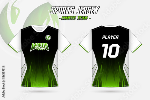 Team jersey design with mantis illustration design elements and patterns for sports and esports team