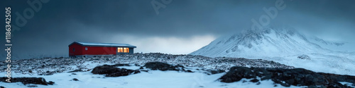 Red Structure in Snowy Mountain Landscape photo