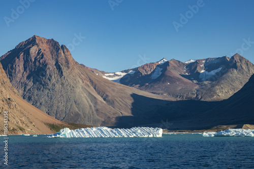 Icebergs and Qooqqup glaciar in Qooqqut fjord (South Greenland) photo