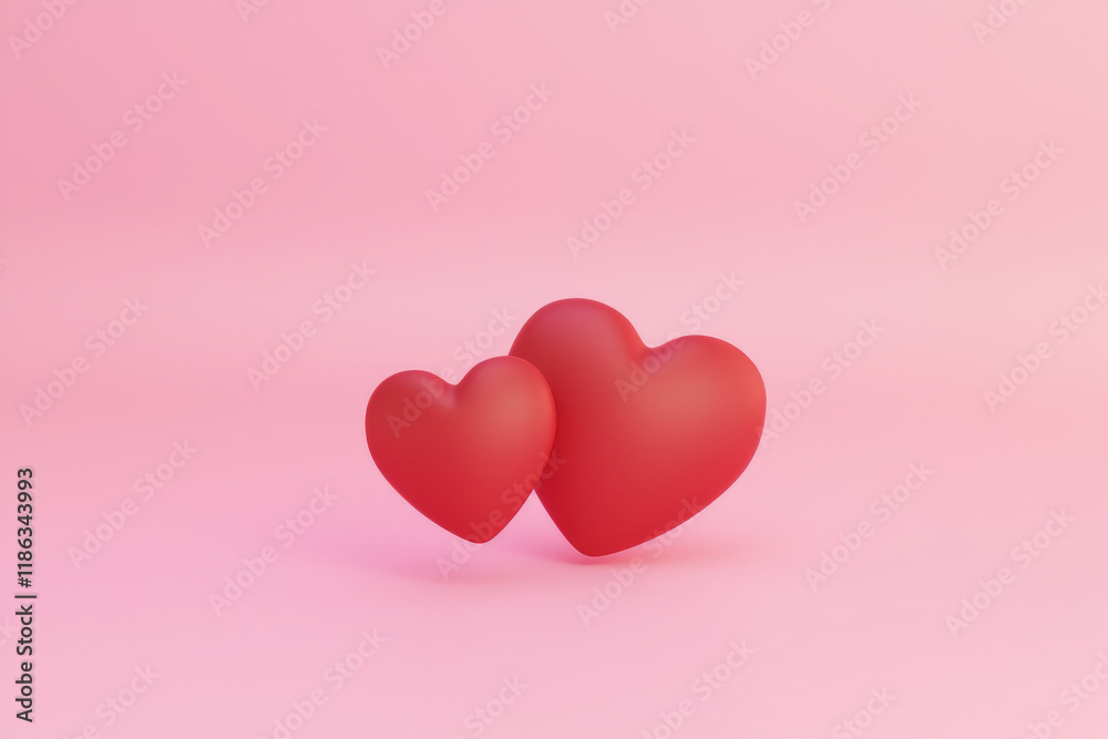 Two Red Hearts on Pink Background Symbolizing Love and Connection Two Red Hearts on Pink Background Symbolizing Love and Connection