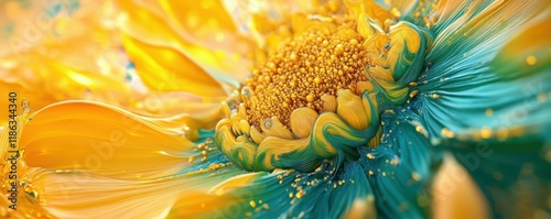 flower, macro, colorful, nature, bright, petals, artistic close up of a vibrant flower with yellow and green hues, showcasing intricate details and textures against a soft focus