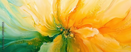 flower, macro, colorful, nature, bright, petals, artistic close up of a vibrant flower with yellow and green hues, showcasing intricate details and textures against a soft focus