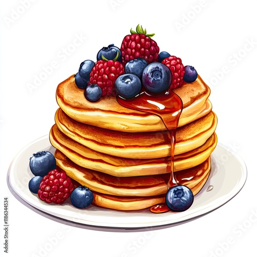 Wallpaper Mural A stack of delicious pancakes topped with berries and syrup, isolated on a transparent background. Torontodigital.ca