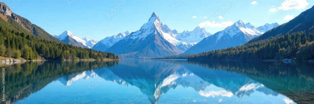 custom made wallpaper toronto digitalA serene lake reflects the snow-capped peaks of a mountain range under clear blue skies, range, tranquility, reflections