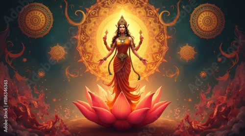 Hindu Goddess on Lotus Flower