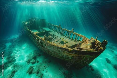 wreck of a ship in Underwater sea
