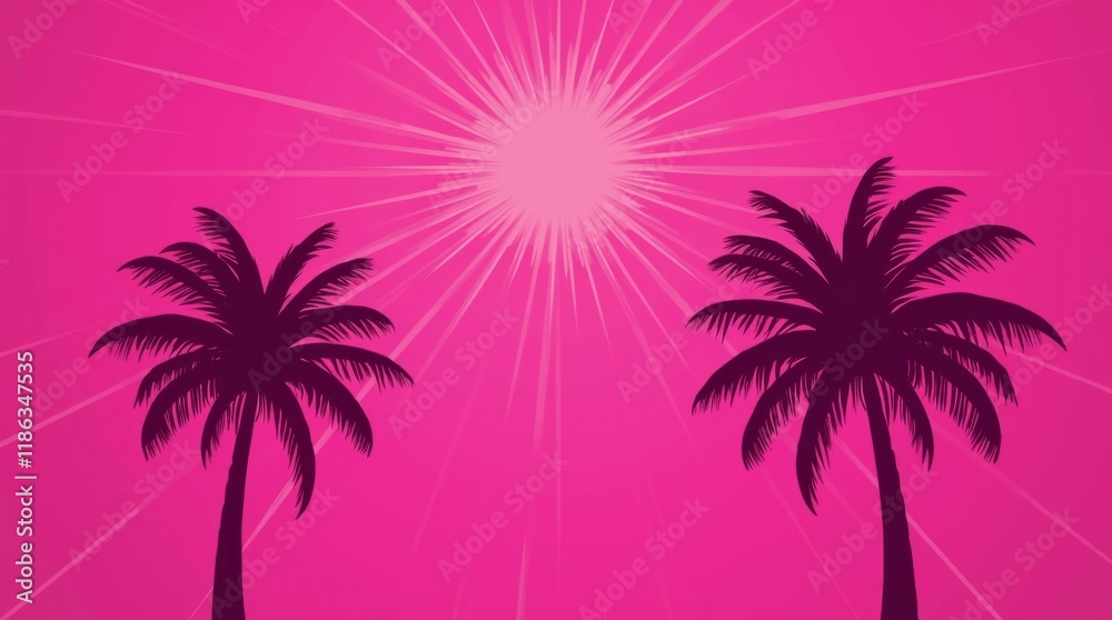 Fototapeta premium Tropical Silhouette on a Radiant Pink Background
