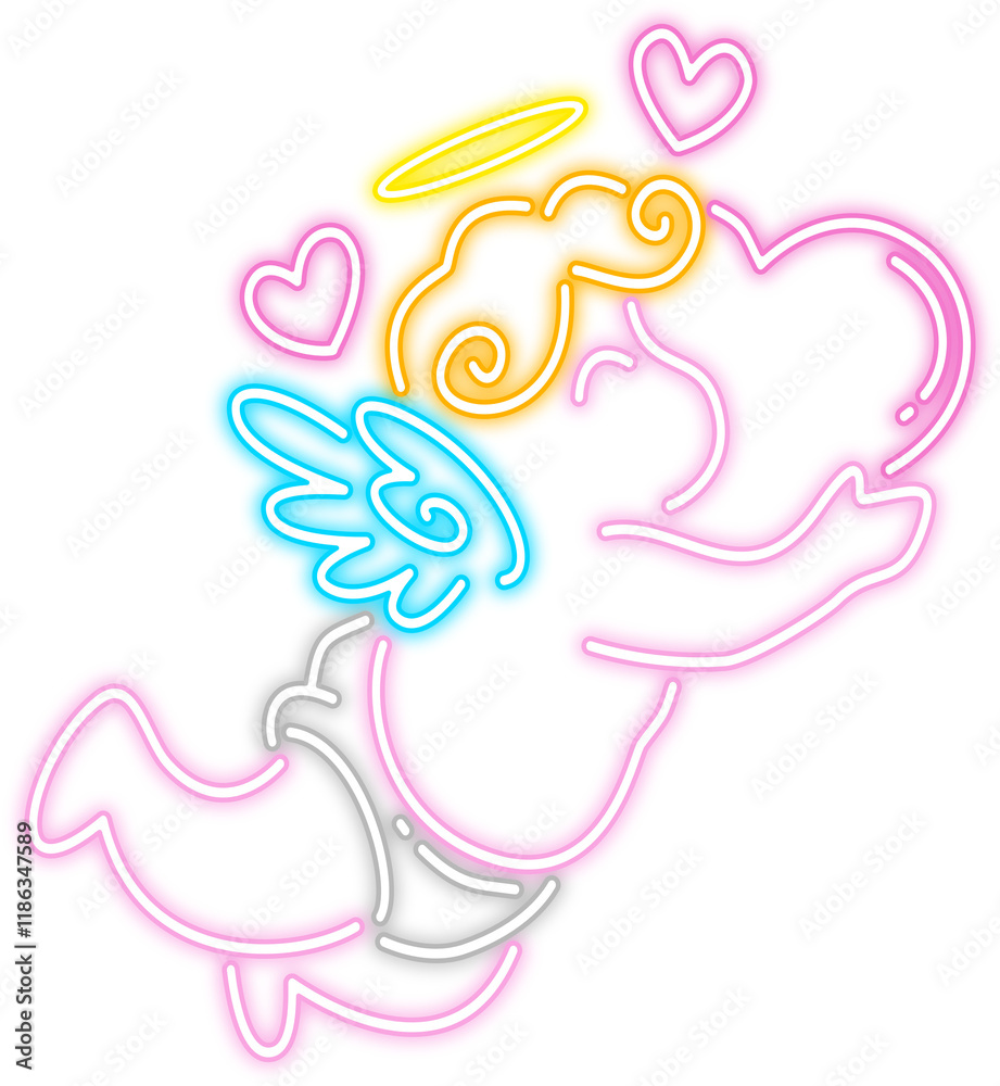 Fototapeta premium Neon glow cupid cartoon icon illustration