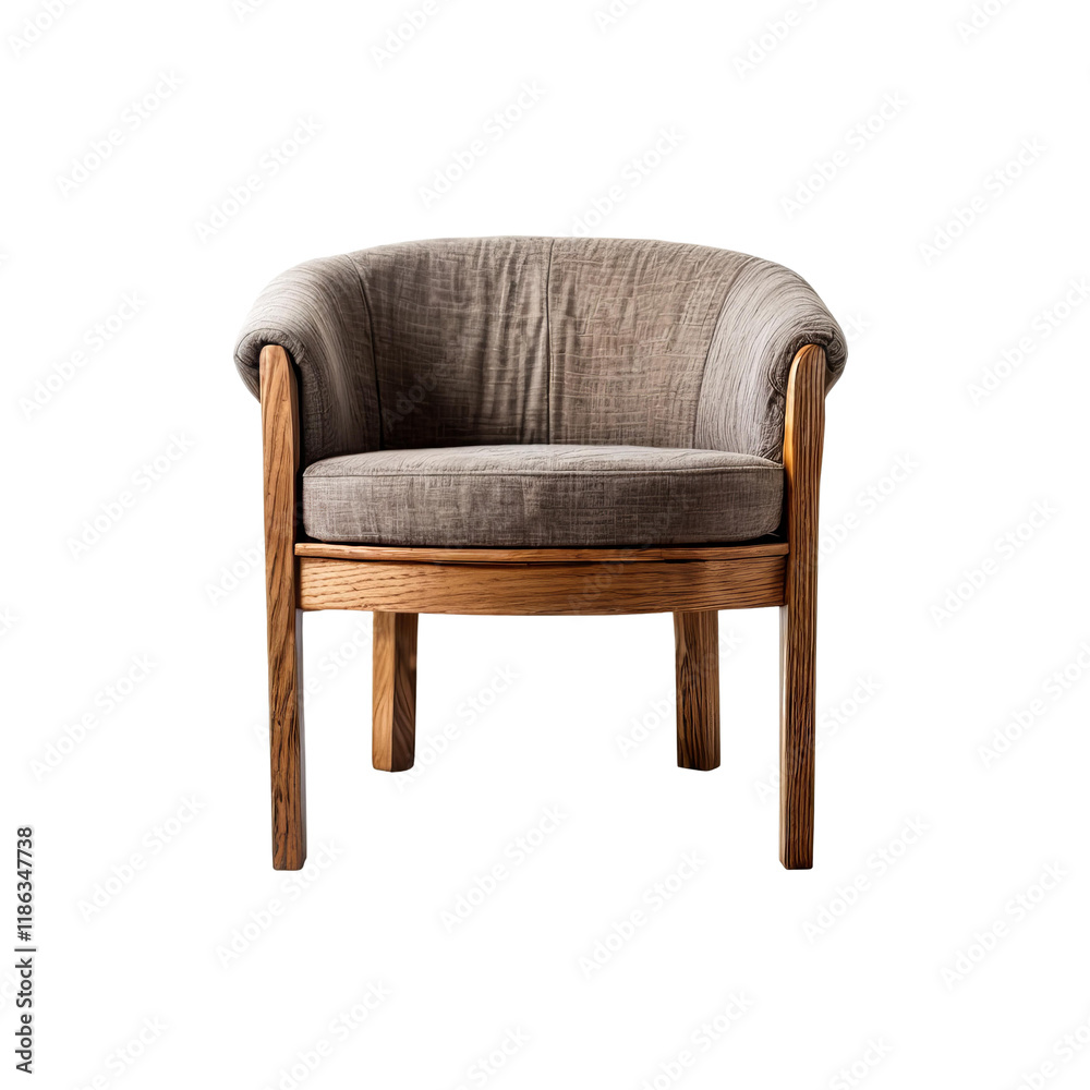 Cozy Armchair: A timeless, inviting armchair with a plush brown fabric seat and a sturdy, natural wood frame. Cozy Armchair: A timeless, inviting armchair with a plush brown fabric seat and a sturdy, natural wood frame.