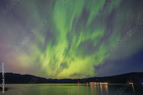 Northern lights from the town of Brattahlio (South Greenland) photo