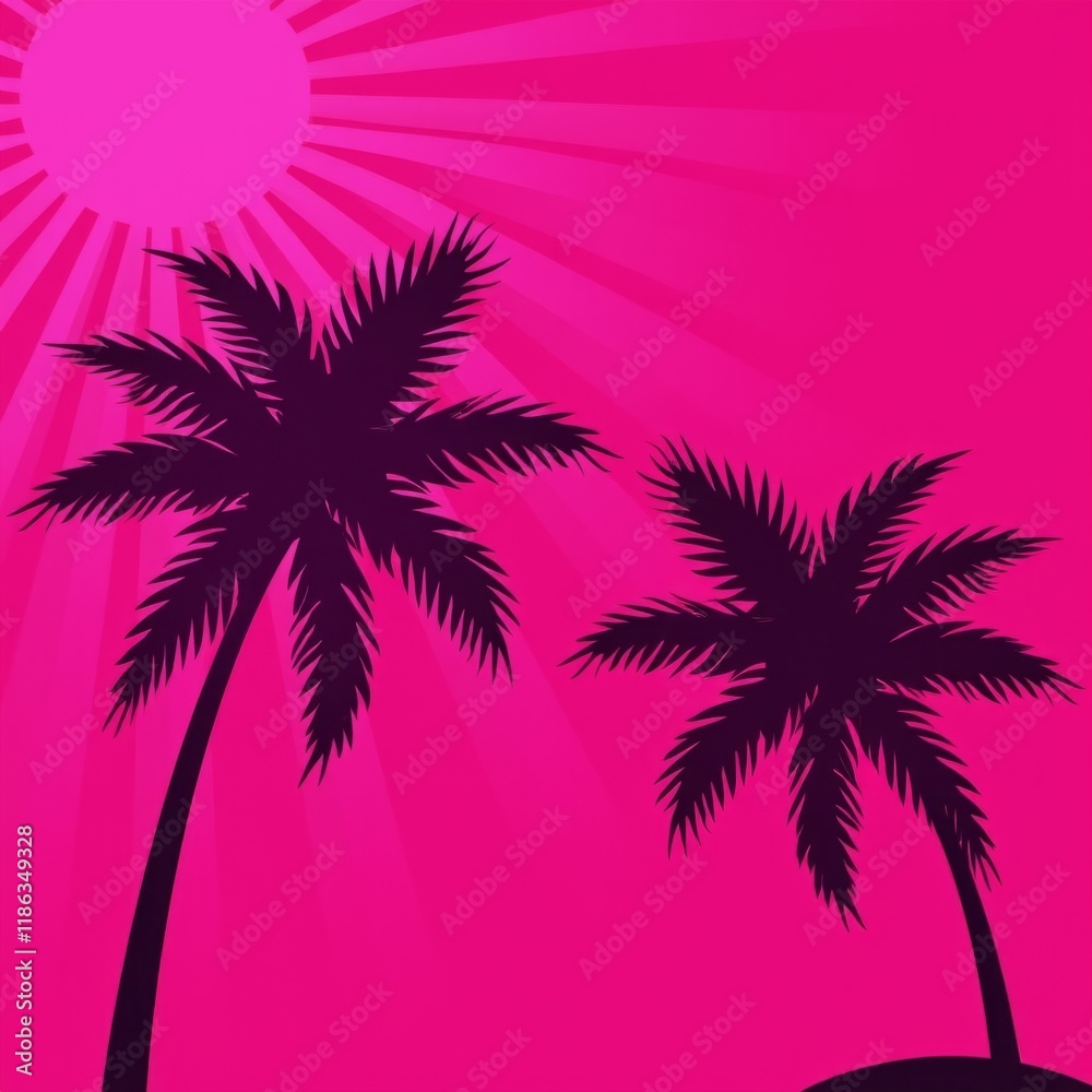 Obraz premium Tropical Silhouette on a Radiant Pink Background