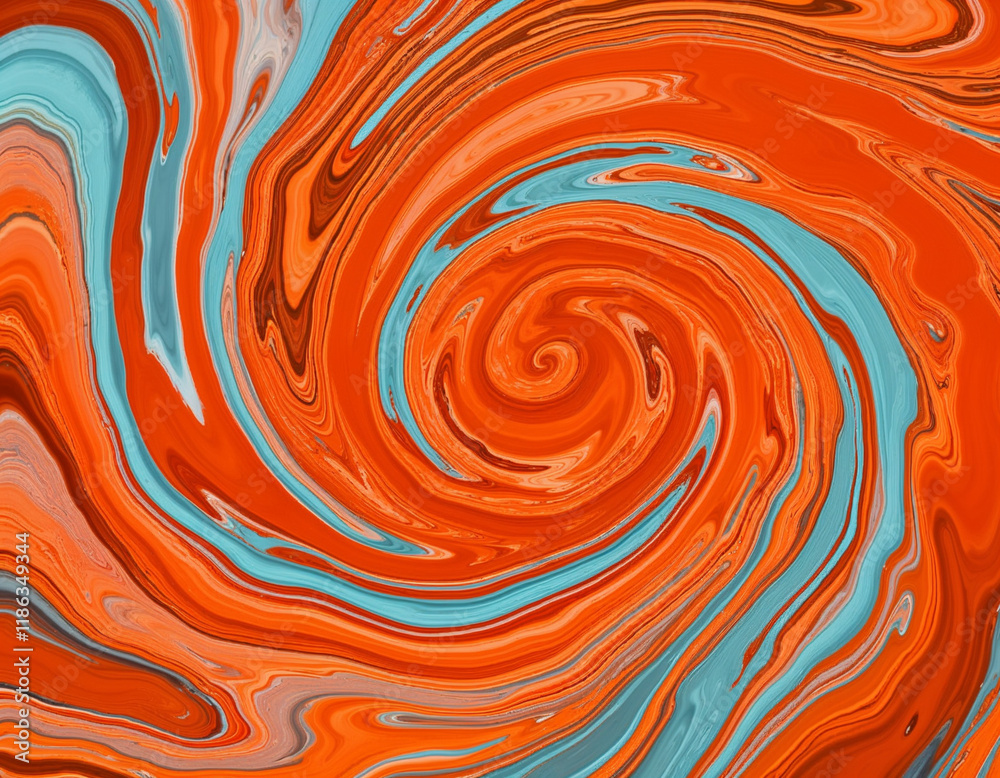 Fototapeta premium Abstract Swirling Orange Teal Paint Vortex Design
