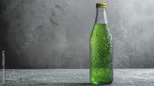 Bottle of soda with refreshing water droplets on surface condensation glistening in light chilled beverage perfect for summer thirst-quenching drink for hot days carbonated refreshment