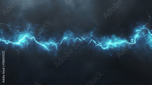 Bright blue electric particles bursting outward against a smoky dark gray background with glowing accents