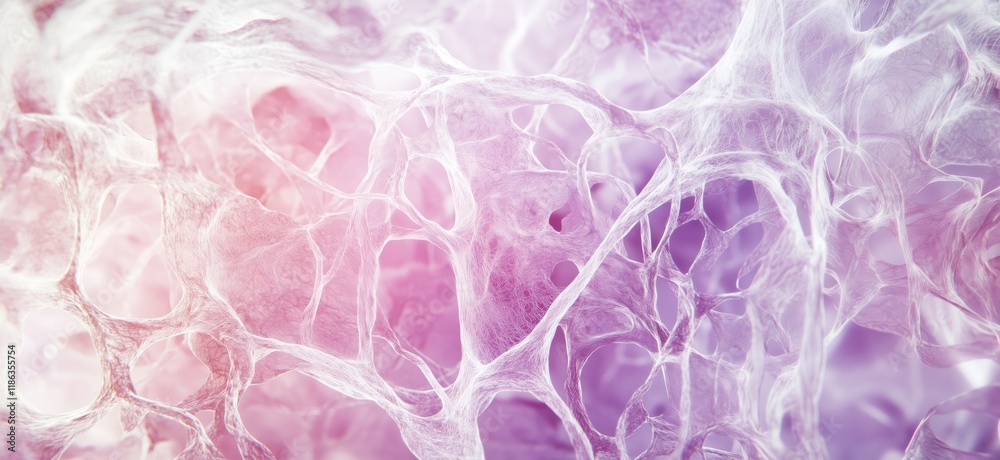 Abstract cellular structure with intricate web-like patterns in soft pink and purple hues, showcasing biological textures and forms, copy space for text Abstract cellular structure with intricate web-like patterns in soft pink and purple hues, showcasing biological textures and forms, copy space for text