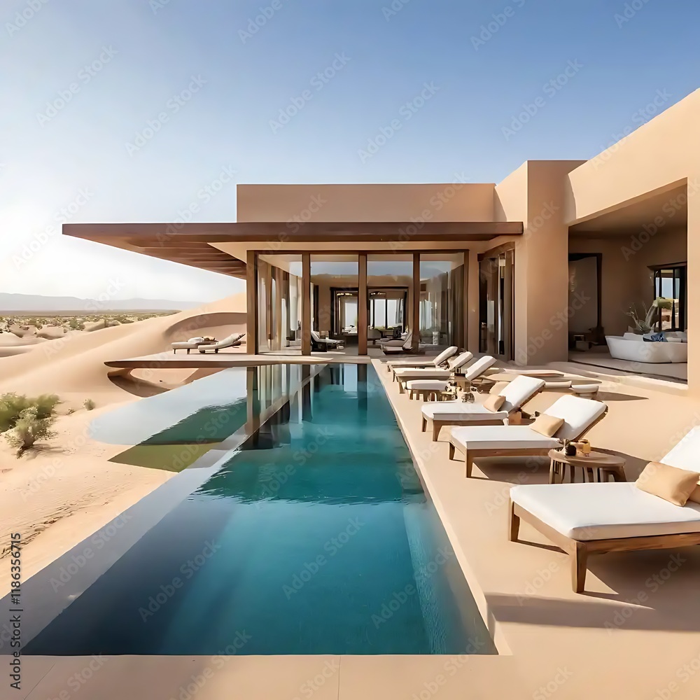 Fototapeta premium Desert Oasis Modern Architecture Poolside Luxury