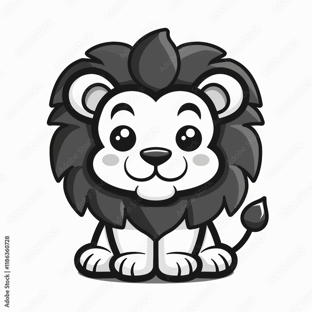Cute Lion Vector Logo Design in Black and White Outline Style Cute Lion Vector Logo Design in Black and White Outline Style