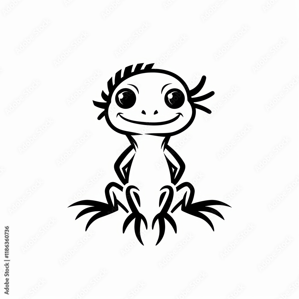 Fototapeta premium Cute Lizard Logo Design in Black and White Outline Style
