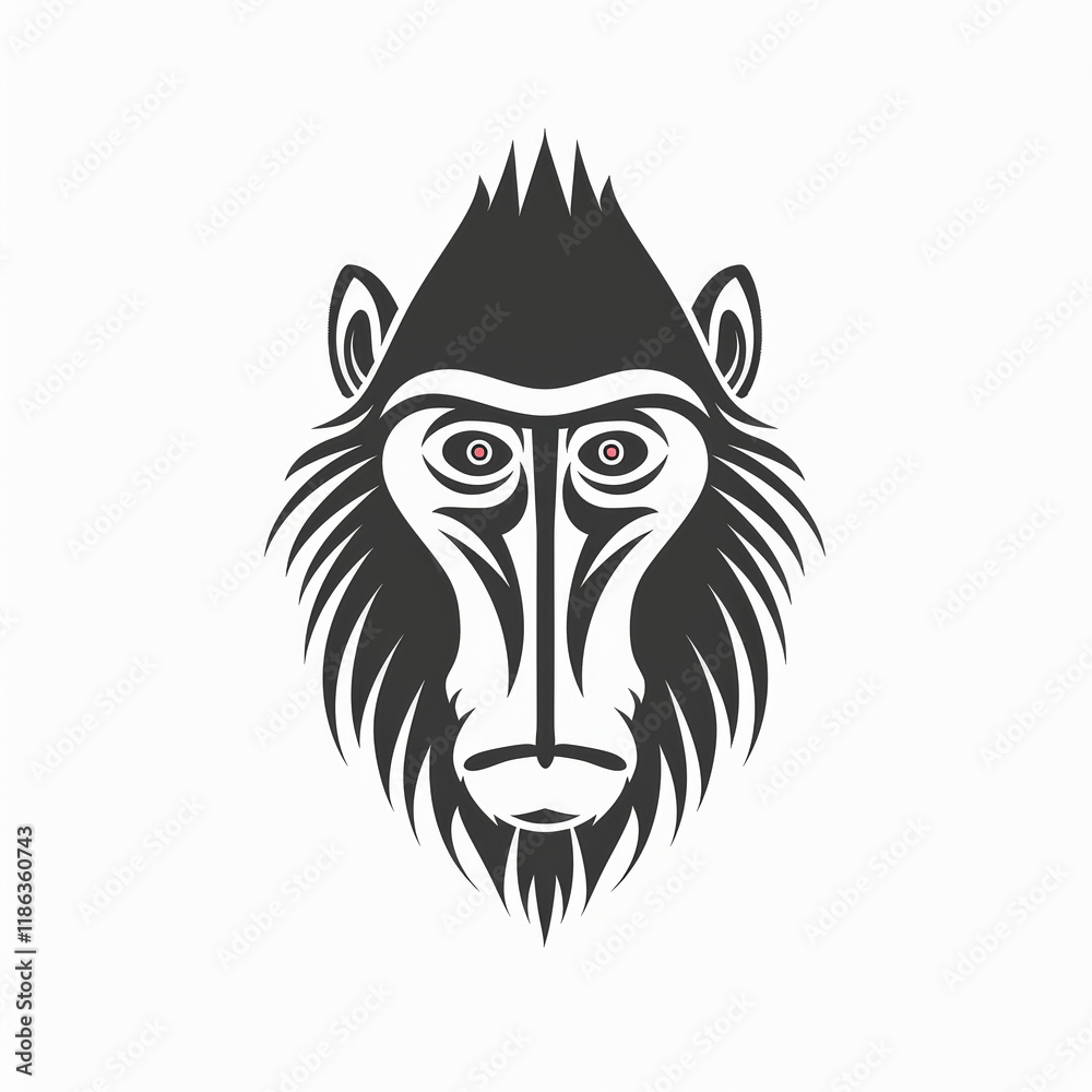 Obraz premium Cute Mandrill Vector Logo in Black and White Outline Style