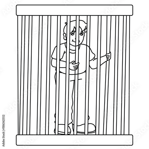 Cute cartoon hand drawn vector prisoner coloring page.