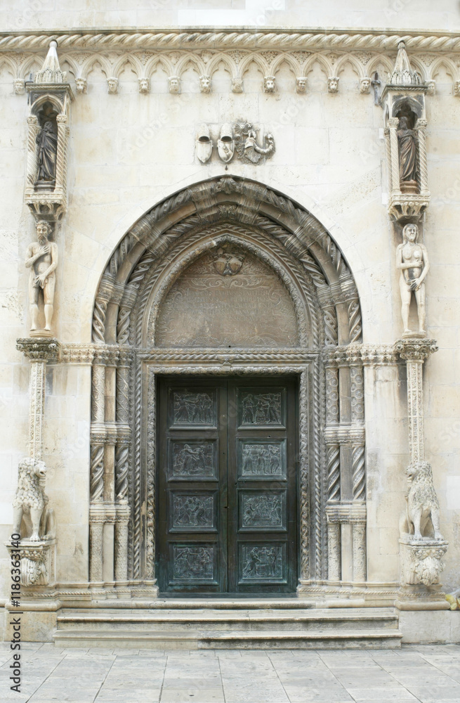 Entrance to the cathedral of Saint James in Sibenik, Croatia