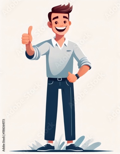 Happy man giving thumbs up, conveying agreement, success and positive feedback in a cheerful and confident manner