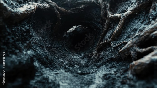 Dark Underground Tunnel with Twisted Roots and Gritty Texture