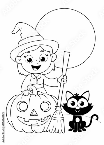 halloween themed coloring page for children. , Coloring Book, Coloring Page, you can print it on standard A4 Paper