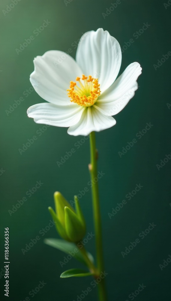 Obraz premium Single white Schima Wallichii flower on a stem, wallichii, solitary