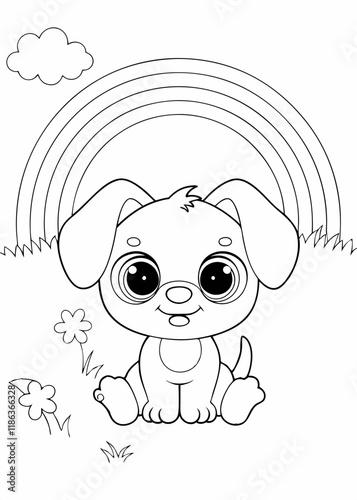 puppy and rainbow coloring page., Coloring Book, Coloring Page, you can print it on standard A4 Paper