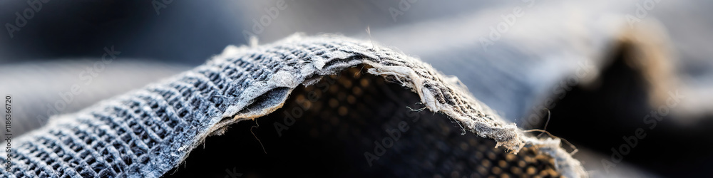Obraz premium Close-up of Frayed Woven Fabric Showing Texture and Wear