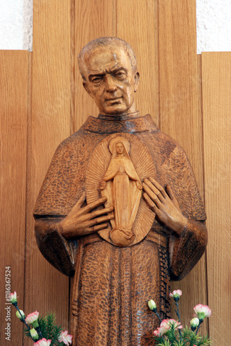 Saint Maximilian Kolbe, statue in the parish church of Saint Maximilian Kolbe in Bijenik, Zagreb Croatia photo