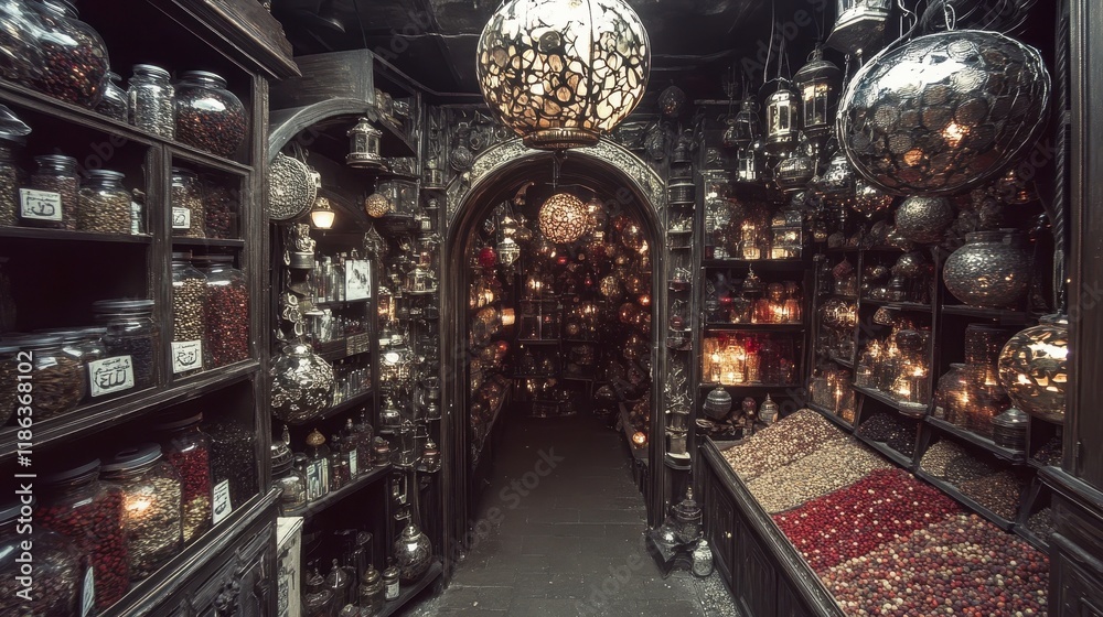 Fototapeta premium Exploring an enchanted curiosity shop mystical location interior photography dimly lit atmosphere captivating perspective