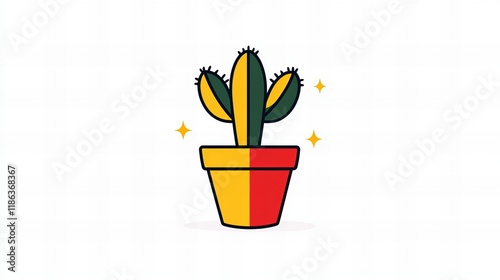 Cute cartoon cactus in a yellow and red pot.  Perfect for home decor or plant lover themes! photo