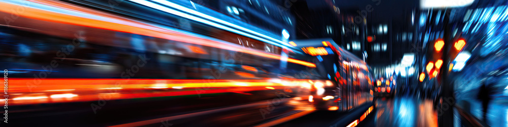 Nighttime Urban Transit Vehicle in Motion: Long Exposure Photograph Nighttime Urban Transit Vehicle in Motion: Long Exposure Photograph