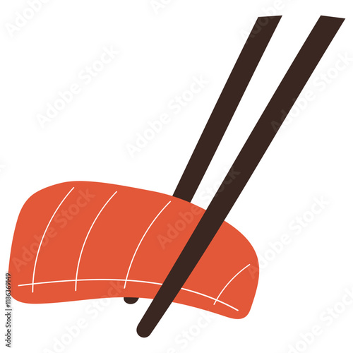 chopsticks and salmon sashimi sushi