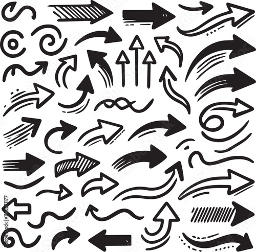 Set of Hand drawn vector arrows doodle on white background. design element vector illustration