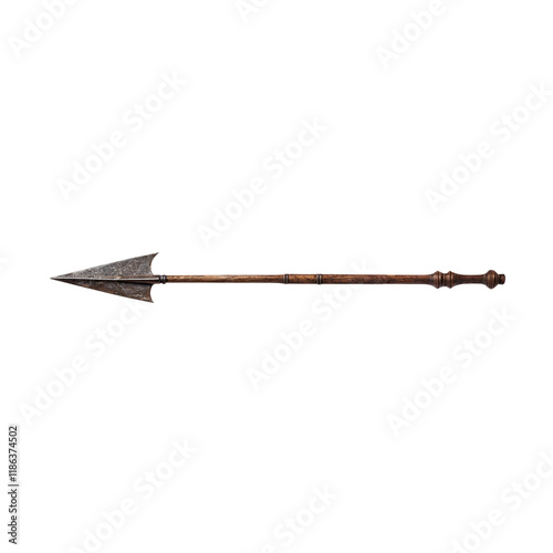 Ancient Spearhead:  A close-up of an ancient spearhead on a wooden shaft, showcasing the craftsmanship and history of this traditional weapon. This image evokes a sense of history and power.  