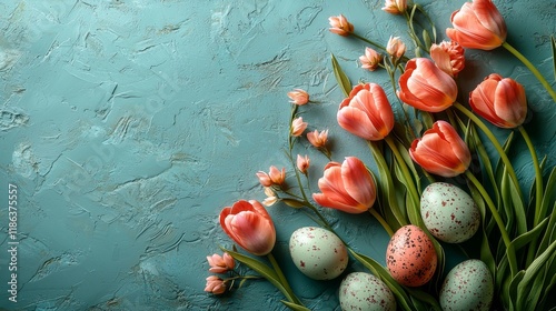 A Vintage Easter Monday frame combines retro egg designs with charming tulips, evoking a nostalgic atmosphere
