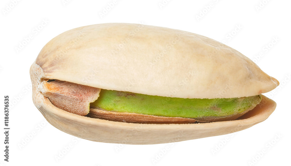 macro close-up of single pistachio nut in partially opened shell isolated on white background, vibrant green pistachio seed, healthy and natural snack concept with detailed texture, isolated backgroun macro close-up of single pistachio nut in partially opened shell isolated on white background, vibrant green pistachio seed, healthy and natural snack concept with detailed texture, isolated backgroun