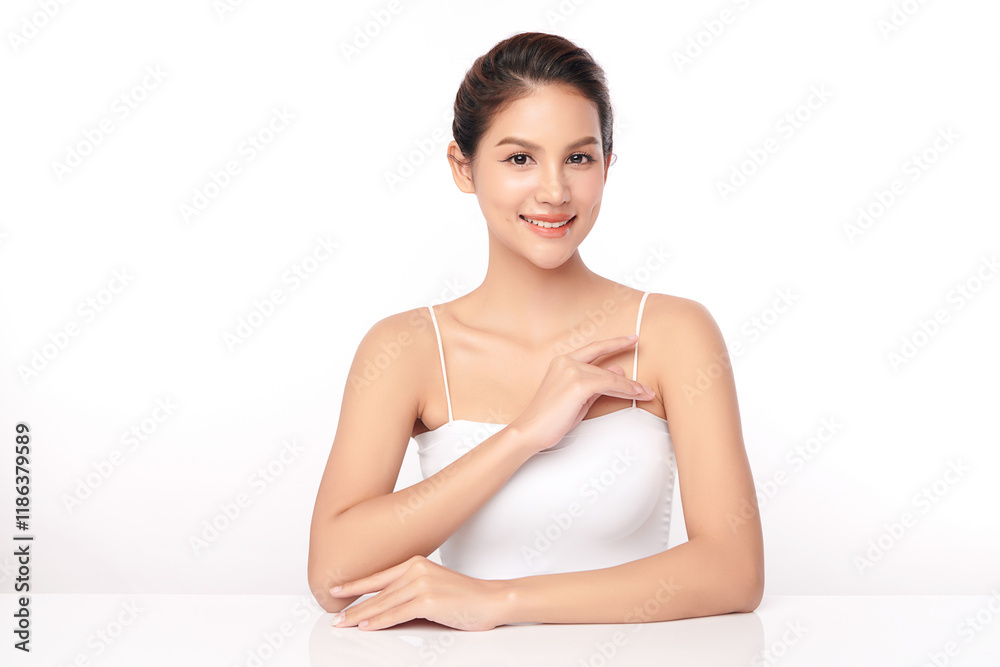 Beautiful young asian woman with clean fresh skin on white background, Face care, Facial treatment, Cosmetology, beauty and spa, Asian women portrait. Beautiful young asian woman with clean fresh skin on white background, Face care, Facial treatment, Cosmetology, beauty and spa, Asian women portrait.