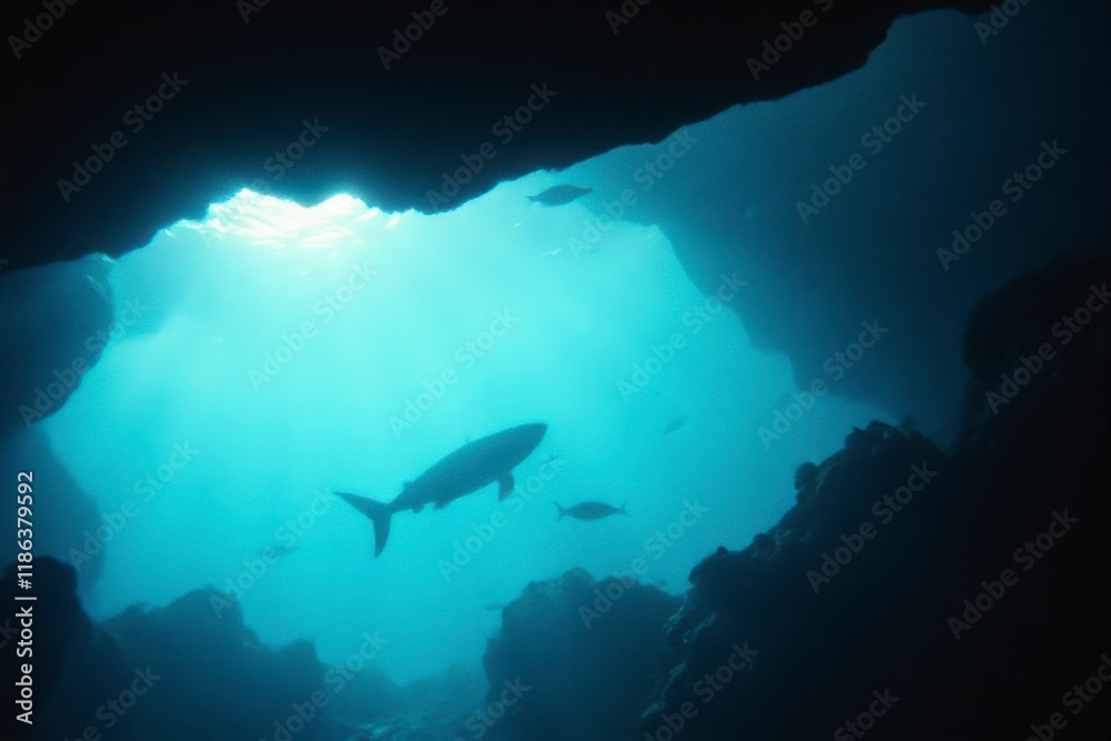 Obraz premium Divers investigate the clear blue waters of the ocean, discovering coral formations and various aquatic creatures in their natural habitat.