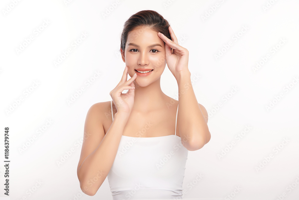 Beautiful young asian woman with clean fresh skin on white background, Face care, Facial treatment, Cosmetology, beauty and spa, Asian women portrait. Beautiful young asian woman with clean fresh skin on white background, Face care, Facial treatment, Cosmetology, beauty and spa, Asian women portrait.