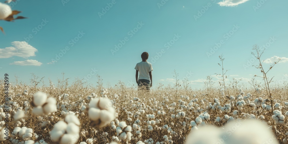 Obraz premium Serene Solitude in a Cotton Field Under Blue Skies
